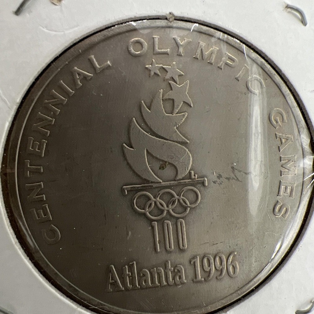 Atlanta 1996 Olympic Flag Arrival Silver Toned Medallion